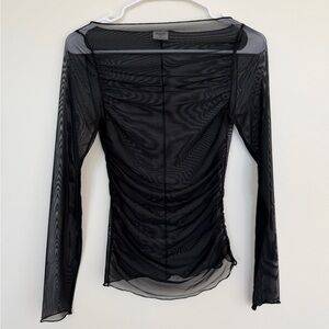 Abercrombie & Fitch Black Sheer Ruched Long-Sleeve Mesh Top